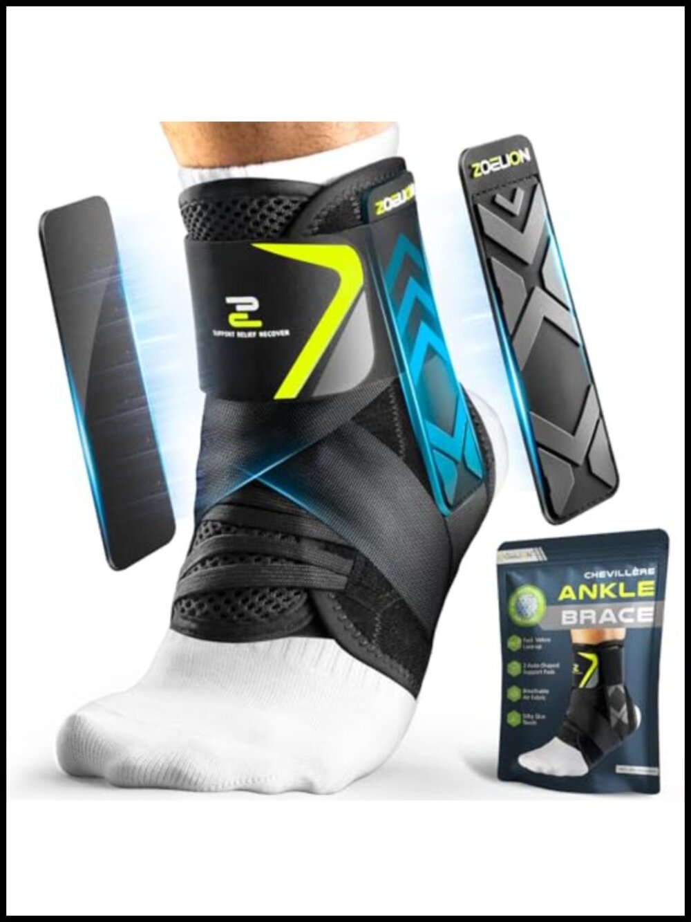 Ankle Brace Self-Adjusting Side Pads Slim Fit Flex Support Stabilizer